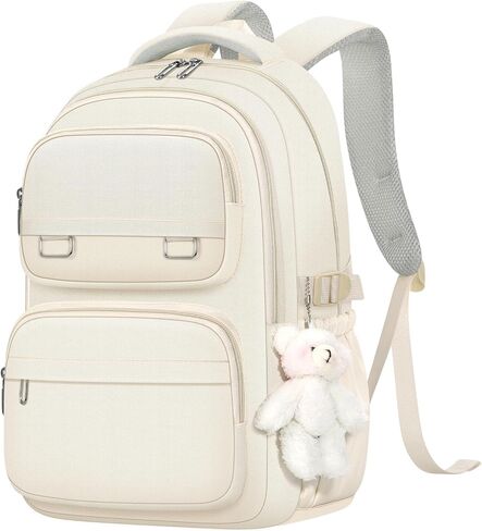 School Backpack for Kids Girls Cute Travel Backapck for College Women Men Casual Laptop Bookbag for Teen Student(Beige) in Kuwait