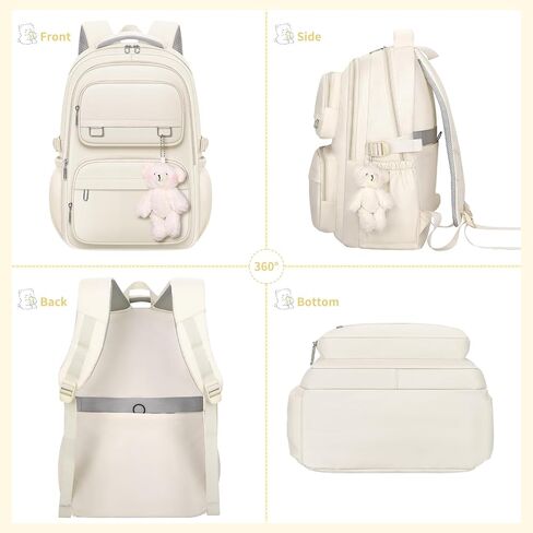 School Backpack for Kids Girls Cute Travel Backapck for College Women Men Casual Laptop Bookbag for Teen Student(Beige) in Kuwait