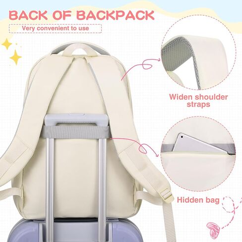School Backpack for Kids Girls Cute Travel Backapck for College Women Men Casual Laptop Bookbag for Teen Student(Beige) in Kuwait