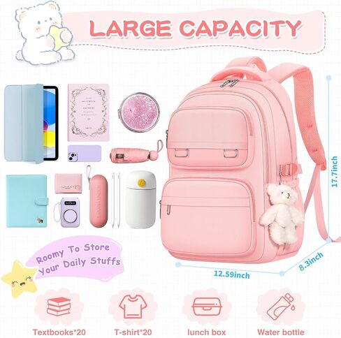 School Backpack for Kids Girls Cute Travel Backapck for College Women Men Casual Laptop Bookbag for Teen Student(Beige) in Kuwait