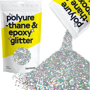 Hemway Polyurethane & Epoxy Resin Glitter 100g / 3.5oz Metallic Crystal Flake Additive for Flooring Jewelry Tumblers Glass Pigment - Extra Chunky (1/24" 0.040" 1mm) - Silver Holographic