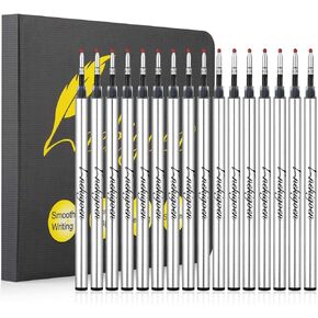 4.37 Inch Rollerball Pen Refills Smooth Writing German Gel Ink Pen Refills Metal Standard Size Fine Point Black Ink 15 Black