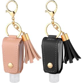 2 Pcs Small Hand Sanitizer Keychain Portable Leather Hand Sanitizer Holder Leakproof Empty Bottles