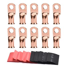 Bolt Dropper 1 AWG-3/8" Heavy Duty Wire Lugs Battery Cable Closed End Tubular Terminal Connectors - 10 pcs - Heat Shrink Tubing Assortment Kit - Eyelets Ring Terminal