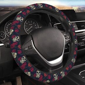 Cool Skull Rose Horror Steering Wheel Cover for Women Men Girls Car Accessories Decor Anti-Slip Neoprene Auto Steering Wheel Covers Protector Universal 15 Inch
