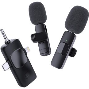 2Pcs Lavalier Wireless Microphone, Mini Mic for Android Phone Type-C, Omnidirectional Recording, Support Charging& Playing, Tiny Lapel Microphone for Vlog, Steaming, YouTube, TikTok