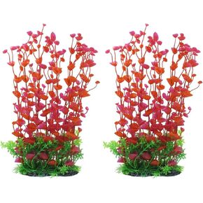 CNZ Aquarium Decor Fish Tank Decoration Ornament Artificial Plastic Plant Green/Red 16-inch, 2-Pack
