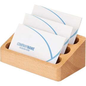 Wood Business Card Holder Desk 3 Grids Wooden Business Card Display Stand for Office and Home(1 Pack)