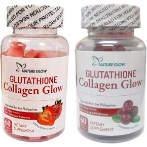 Nature Glow Glutathione Collagen - Strawberry & Cranberry Flavor Bundle, 60 Chewable Gummies Each