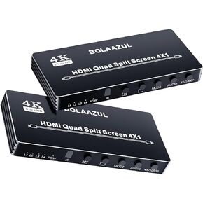 HDMI Multiviewer 4X1 1080P, BolAAzuL 4 in 1 HDMI Quad Screen Multi-Viewer Converter Seamless HDMI Switcher for PS4 DVD Camera PC to TV Monitor