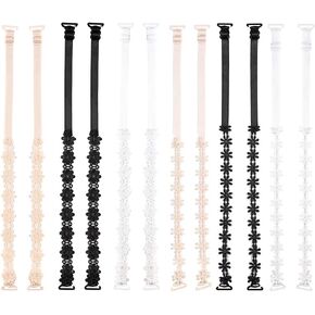 6 Pair Women Bra Straps Replacement, Elastic Bra Shoulder Straps Non-Slip Lingerie Straps Flower Lace Adjustable Underwear Strap Replacement Shoulder for Women Girls Tops Dress