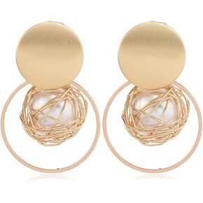Boho Large Earring Clips Matte Gold Long Dangle Earrings Clips for Non-pierced Fashionable & Statement Rectangle Hoops for Women