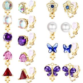 FINREZIO 9PCS Clip On Earrings for Women Butterfly Heart Fake Earrings Glittering Non Pierced Earrings Vibrant Color Birthstone Clip on Earrings Set in Kuwait