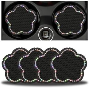 4PCS Bling Car Cup Holder Coaster, 2.75 Inch Crystal Anti-Slip Vehicle Cup Holder Insert Coaster, Rhinestone Cute Plum Blossom Pattern Auto Drink Mat, Universal for Women Girls(Pink)
