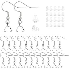 60 PCS/30 Pairs Stainless Steel Earring Hooks - Earring Making Kit with Clear Silicone Earring Backs - Silver Hypoallergenic Ear Wires Fish Hooks, Earring Hooks for Jewelry Making Supplies
