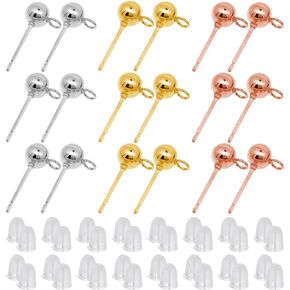 700Pcs Ball Post Earring Studs Set for Jewelry Making,300Pcs Earring Studs Ball Ear Pin Ball Post Earrings with Loop with 400Pcs Butterfly Earring Back Replacements for DIY Jewelry Making Findings