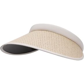 CLAPE Women's Straw Sun Hat UV Protection Cap Beach Sun Hats Outdoor Golf Travel Tennis Visor Cap Straw Sun Visor with Clip
