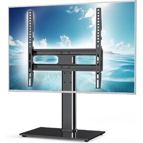 Sweetcrispy Universal TV Stand Base - Table Top TV Stand for 26-55 inch LCD LED TVs - Height Adjustable TV Mount Stands with Tempered Glass Base, VESA 400x400mm, Holds up to 99lbs