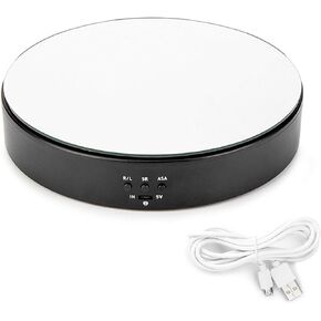 Leadleds Motorized Rotating Display Stand, 7.7" Black Top Mirror USB and Battery Operated Display Turntable for Photography, Video, Product, Shoes, Cake Stand
