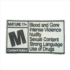 Mature Content Patch Video Games Gaming Warning Punk Pop Art Memes Phrases Embroidered Iron On Patch 2.25x4"