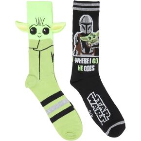 Star Wars The Mandalorian Baby Yoda Felt Ears Men's 2 Pack Costume Crew Socks