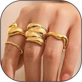 FUTIMELY Chunky Gold Silver Ring Set for Teen Girls Thick Open Dome Minimalist Simple Stackable Statement Rings Fashion Geometric Curved Finger Knuckle Rings