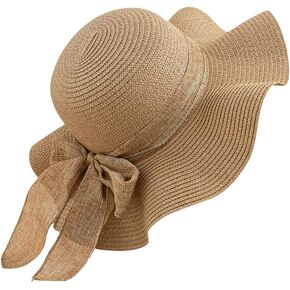 Women Floppy Sun Hat with Wide Brim, Foldable Roll-Up Straw Beach Hat Summer Hat for Travel