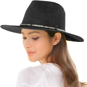 C.C Panama Hat with Multi Thread and Rhinestone Trim Band - for Women