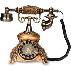 CERRXIAN Rotary Antique Telephone,Resin Imitation Copper Retro Landline Turntable Telephone Decoration Home Office Telephone(Copper Color-117AS)