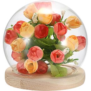 JUXYES Round Clear Glass Display Dome Cover with Wood Base, Clear Glass Cloche Dome Jar Container, Dome Bell Cloche Terrarium Jar, Dustproof Display Dome Cloche for Plants Collectible Figure