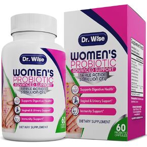 Dr. Wise Women's Probiotic 50 Billion CFU - Triple Action, Promoting Digestive, Vaginal, Urinary & Immune Health - Lactobacillus Acidophilus, Reuteri, Plantarum, Rhamnosus, Fermentum - 60 Ct