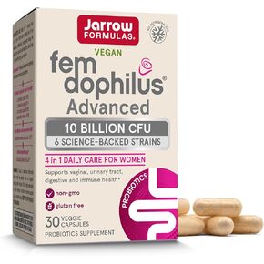Jarrow Formulas Fem-Dophilus Advanced Probiotics 10 Billion CFU With 6 Science-Backed Strains, Dietary Supplement for Vaginal, Urinary Tract and Digestive Support, 30 Veggie Capsules, 30 Day Supply