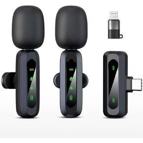 Wireless Lavalier Microphone with Noise Cancellation for iPhone, iPad, Android - Lapel Mic for Video Recording - Mini Clip Microphones for YouTube, Vlog, Podcast Interview
