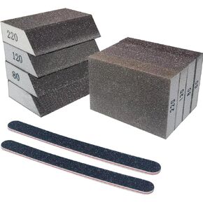 8 Pack Hand Sanding Sponge +Angle Sanding Sponge Block- 60 80 120 220 Coarse Medium Fine Grit + 2 PCS Polishing Sticks Sanding Sticks Sanding Block for Wood-Working Drywall Metal Polishing