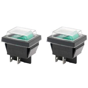 Rocker Switch ON-OFF DPST 4 Terminals Green Light 16A 250VAC with Waterproof Cover 2Pack
