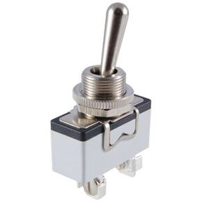 NTE Electronics 54-365 Bat Handle Toggle Switch, DPDT Circuit, ON-Off-(ON) Action, Brass/Nickel Plate Actuator, 0.25" Quick Connect Terminals, 15 Amp, 250V