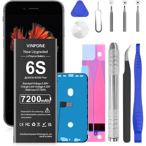 SHENMZ Battery for iPhone 6S (2024 New Version), 7200mAh Upgraded Higher Capacity 0 Cycle Battery Replacement for iPhone 6S Model A1633, A1688, A1700 with Complete Repair Tool Kit