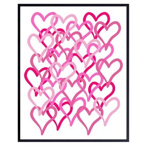 Heart Art Baby Nursery Decor - Pink Room Decor for Infants, Toddlers, Kids - Preppy Wall Decor for Women, Teens - Trendy Room Decor for Tween Girls Bedroom - Cute Love Poster - Romantic Decorations