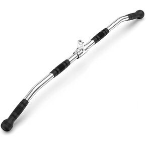 LAT Bar Cable Attachment with Rubber Handgrips, Deluxe Heavy Duty Solid Curl Bar Revolving Hanger Home Gym Cable Attachments