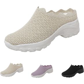 Women's Slip on Mesh Mule Loafer Shoes,Fashion Low Wedge Lightweight Breathable Mesh Work Non-Slip Walking Shoes Memory Foam Slippers