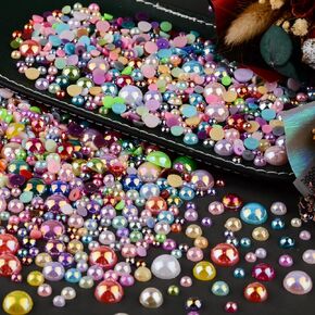 100g Flatback Pearls for Crafts,Assorted Sizes Half Round Pearl Beads Rhinestones for Nails,Pearl Flatback Resin Cabochons Beads for DIY Crafts Decoration (Youthful Series)