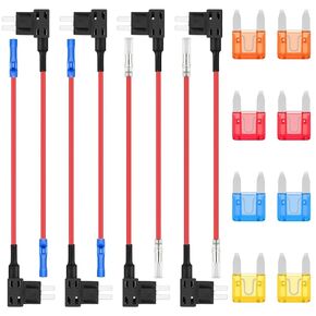 Low Profile Mini Add a Circuit Fuse Tap 12V APS Micro Automotive Replacement Holder Adapter Fuses Taps Connector ATT 12 Volt with 8Pcs 5 10 15 20A Car Blade Fuse（Pack of 16pcs）