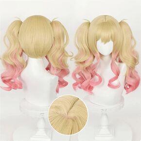 Anime Cosplay Wig Blonde Gradient Pink Clip on 55CM Long Wavy Ponytails Party Wigs for Women Girls