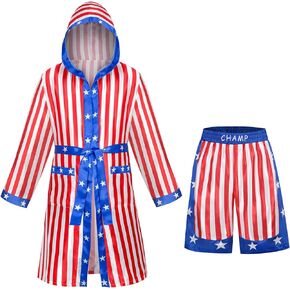 yolsun Adult Men Boxing Costume Black Gold Boxer Hooded Robe and Shorts Set Halloween