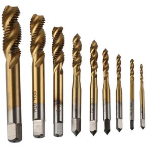 Screw Tap Set 9pcs M2 M2.5 M3 M4 M5 M6 M8 M10 M12 Drilling Tools Gold Tap Drill Bit Hand Tools HSS6542 Drill Taps Screw Machine