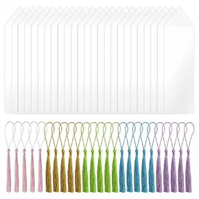 Plastic Bookmark Sleeves with Tassels Penta Angel 15Pcs Clear Blank Vinyl Photo Booth Strip Frames Holder Cover with Hole for Christmas Valentine’s Day Wedding Graduation Party Favor Gift Tags (15)
