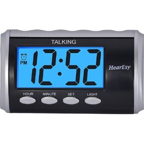 Talking alarm clock for Visually Impaired - Large Numbers Desk Clock - Day Clock for Seniors - Battery Operated Large Display , Digital Clock, Digital (Silver)