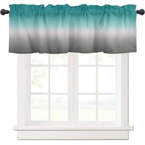 Teal Grey Graident Farmhouse Curtain Valance Window Treatment for Living Room, Rustic Ombre Turquoise Gray Rod Pocket Short Valance Curtains, 54x18 Inch