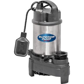 Superior Pump 92181 1HP Stainless Steel and Cast Iron Tethered Float Switch Sump Pump, 1 HP, Silver