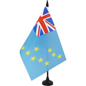 AZ FLAG Tuvalu Table Flag 5'' x 8'' - Tuvaluan Desk Flag 21 x 14 cm - Black Plastic Stick and Base